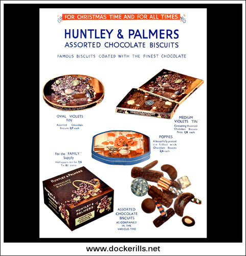 Huntley & Palmers Assorted Chocolate Biscuits. Original Vintage Christmas Advert From December 5th, 1934.