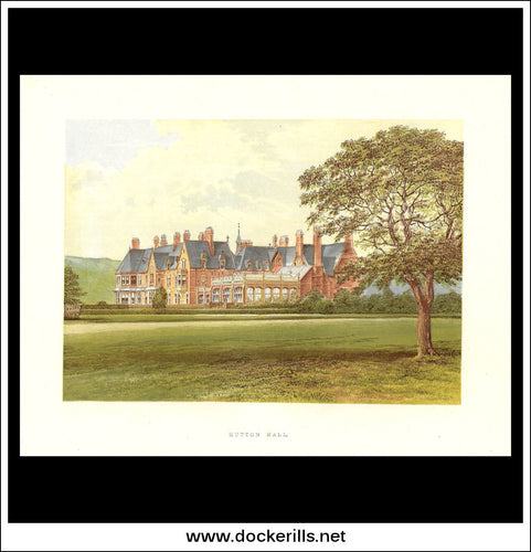 Hutton Hall, Near Guisborough, Yorkshire, England. Antique Print, Chromoxylograph 1880.
