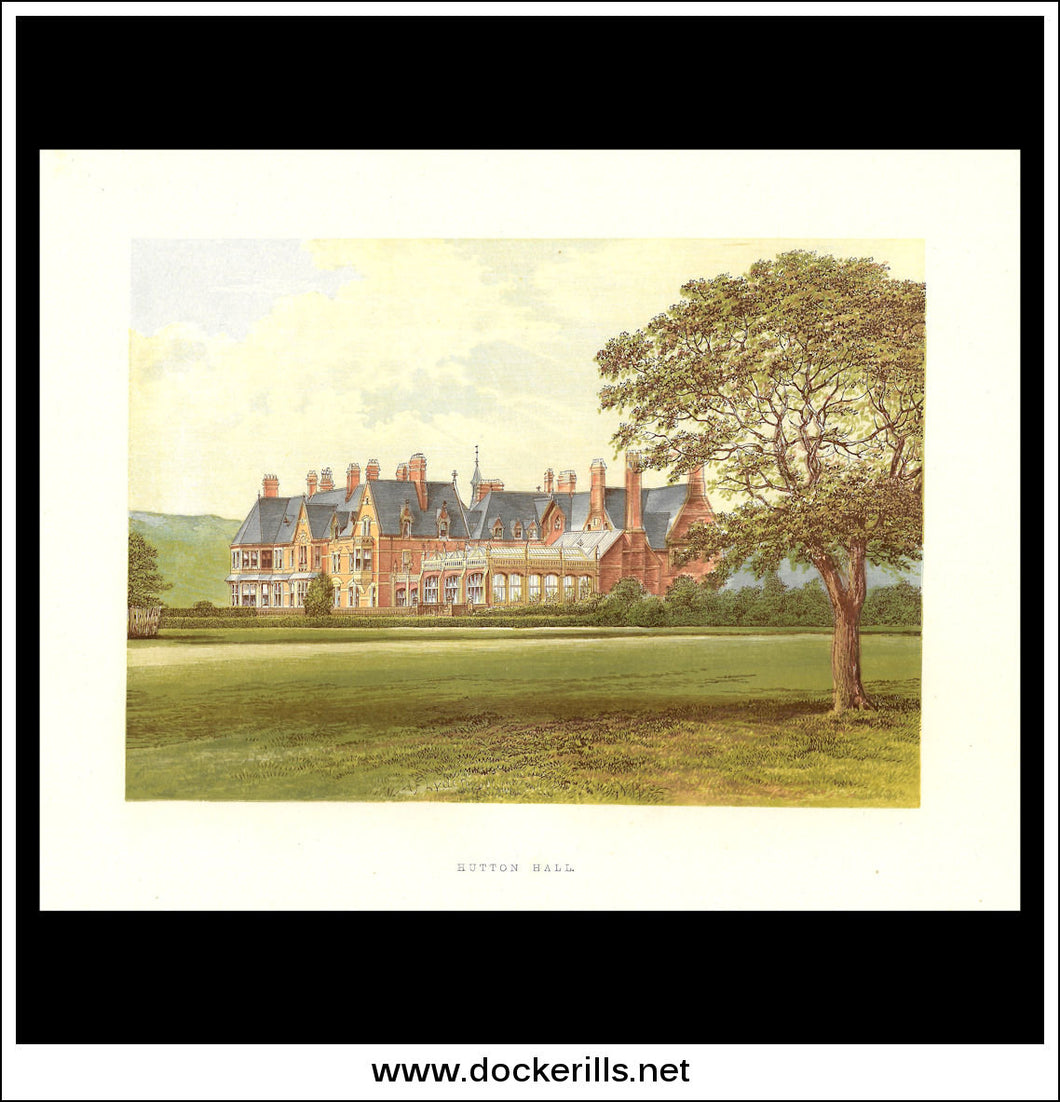 Hutton Hall, Near Guisborough, Yorkshire, England. Antique Print, Chromoxylograph 1880.