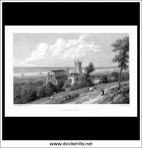 Hythe, Kent, England. Antique Print, Steel Engraving c. 1830.