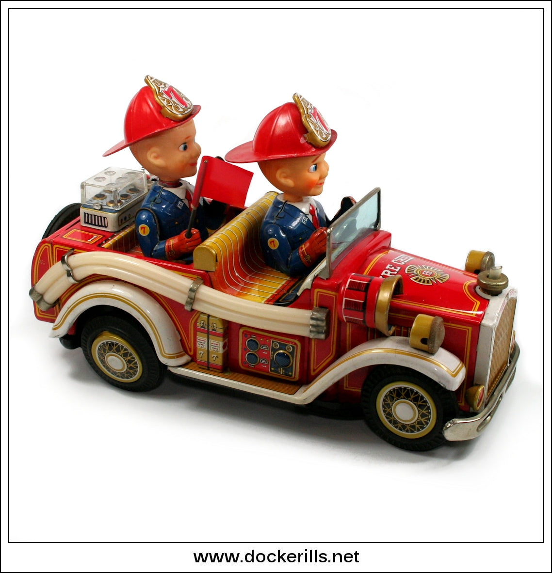 Antique Fire Car. Vintage 1960's Tin Plate Battery Operated Novelty Toy  Fire Engine, Nomura / Showa, Japan.