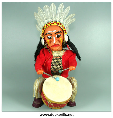 Indian Joe, Vintage Tin Plate/Plastic Battery Operated Novelty Toy, Alps, Japan.