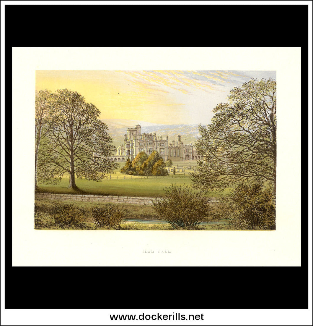 Ilam Hall, Near Ashbourne, Staffordshire, England. Antique Print, Chromoxylograph 1880.