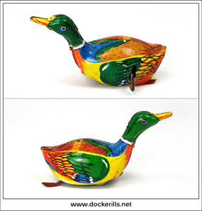 Paddling Duck. Vintage Tin Plate Clockwork Novelty Toy, Inakita, Japan.
