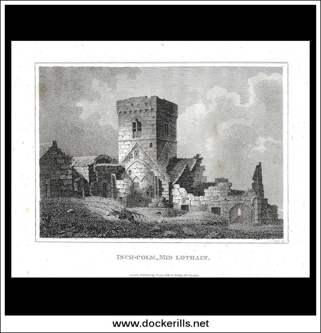 Inch-Colm, Midlothian, Scotland. Antique Print, Copper Plate Engraving 1805.