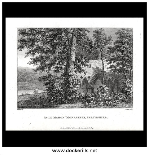 Inch Mahon Monastery, Perthshire, Scotland. Antique Print, Copper Plate Engraving 1806.