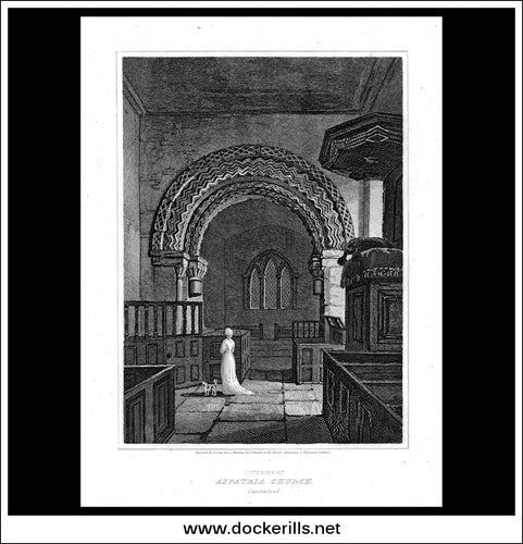 Interior Of Aspatria Church, Cumberland, England. Antique Print, Copper Plate Engraving 1815
