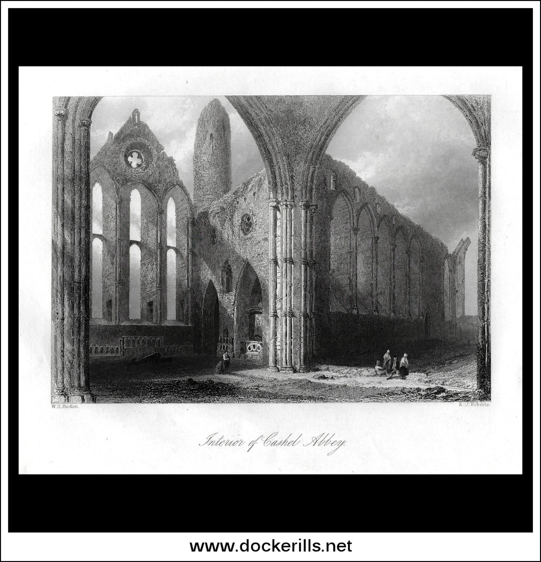 Interior Of Cashel Abbey, Co. Tipperary, Ireland. Antique Print, Steel Engraving c. 1840.