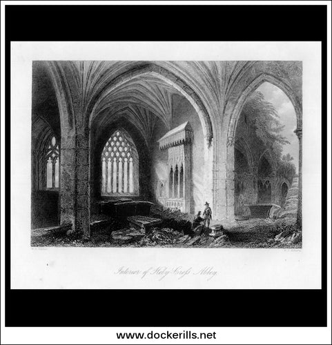 Interior Of Holy Cross Abbey, Co. Tipperary, Ireland. Antique Print, Steel Engraving c. 1840.