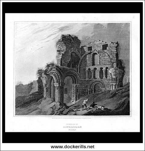 Interior Of Lindisfarn, West End, Northumberland, England. Antique Print, Copper Plate Engraving 1815