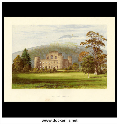 Inverary Castle, Near Inverary, Argyllshire, Scotland. Antique Print, Chromoxylograph 1880.