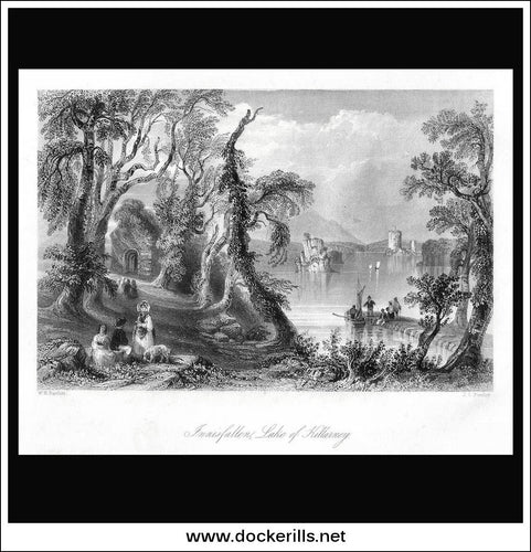 Innisfallen, Lake Of Killarney, Co. Kerry, Ireland. Antique Print, Steel Engraving 1840.