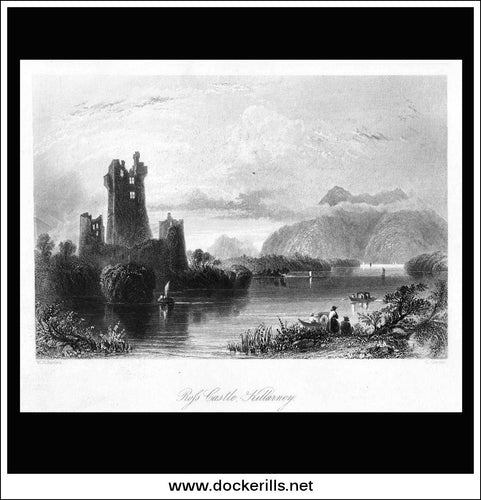 Ross Castle, Killarney, Co. Kerry, Ireland. Antique Print, Steel Engraving 1840.