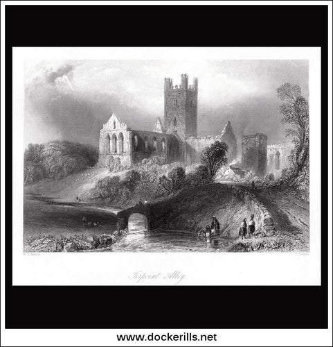 Jerpoint Abbey, Co. Kilkenny, Ireland. Antique Print, Steel Engraving 1840.