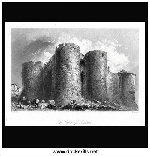 Castle of Limerick, Co. Limerick, Ireland. Antique Print, Steel Engraving 1840.
