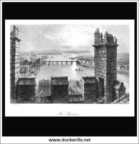 The Shannon, Co. Limerick, Ireland. Antique Print, Steel Engraving 1840.