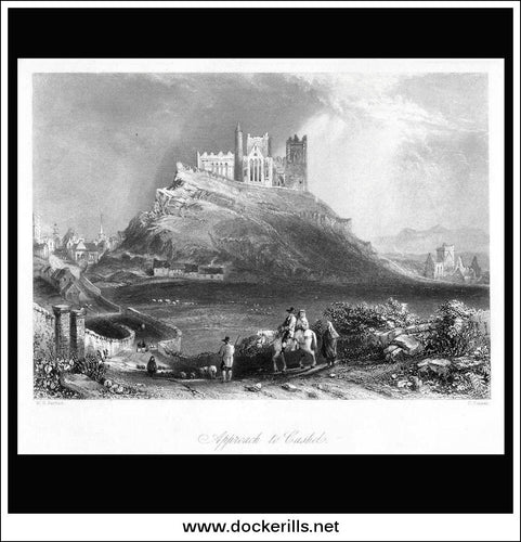 Approach To Cashel, Co. Tipperary, Ireland. Antique Print, Steel Engraving 1840.