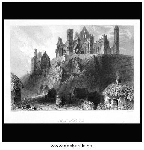 Rock Of Cashel, Co. Tipperary, Ireland. Antique Print, Steel Engraving 1840.