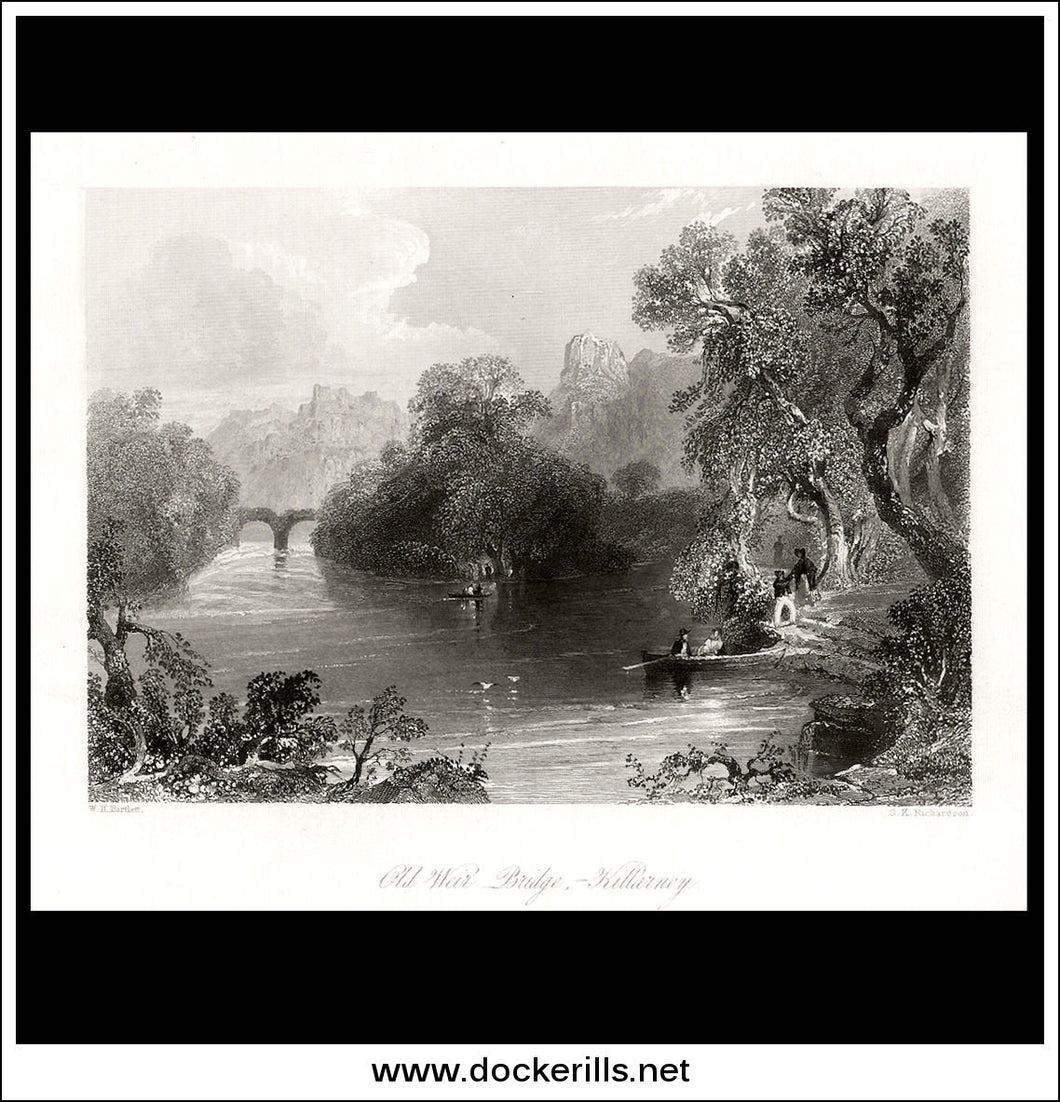 Antique print a view of the Old Weir Bridge Killarney Co. Kerry Ireland