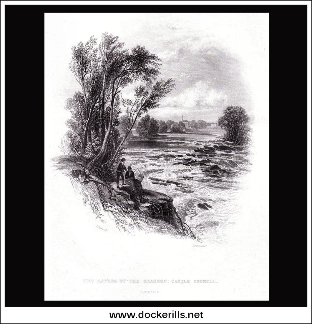 Antique Print a view of Rapids On The Shannon Castle Connell Co. Limerick Ireland