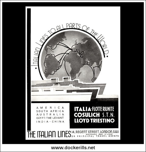The Italian Lines. Ocean Liners. Original Vintage Advert From May 4th, 1935.
