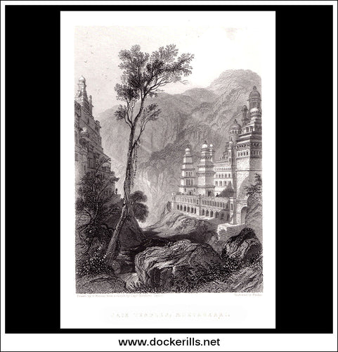 Jain Temples, Nugtagerri, India. Antique Print, Steel Engraving 1840.