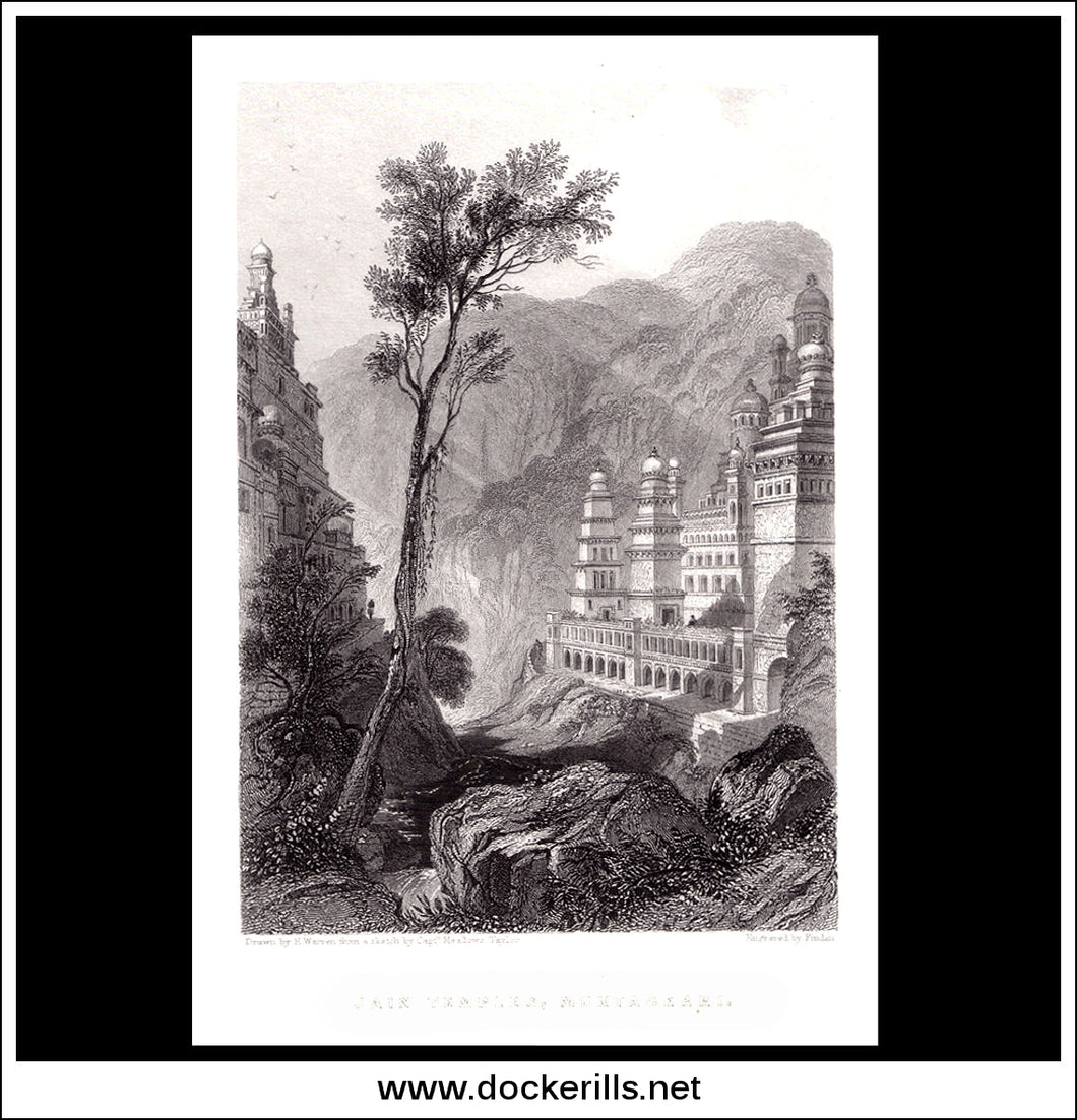 Jain Temples, Nugtagerri, India. Antique Print, Steel Engraving 1840.