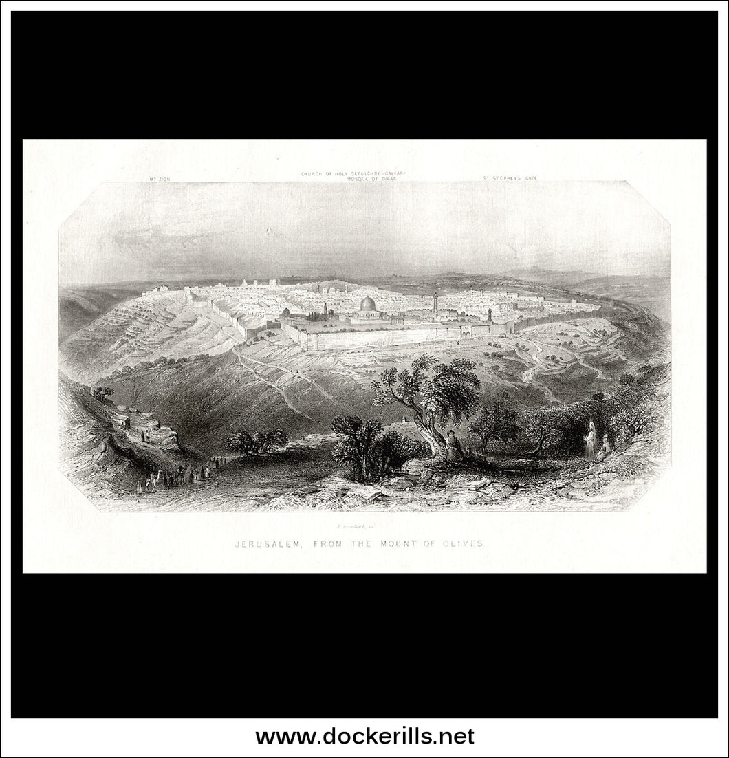 Jerusalem From The Mount Of Olives, Israel / Holy Land. Antique Print, Steel Engraving c. 1840.