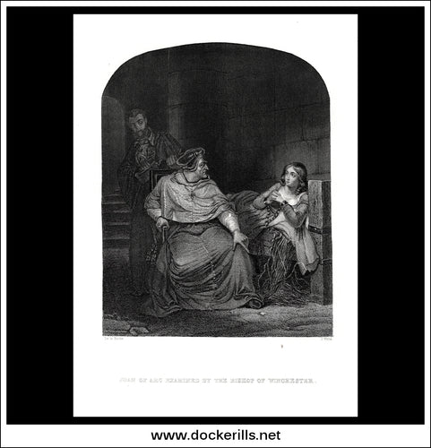 Joan Of Arc Examined By The Bishop Of Winchester, De La Roche, Antique Print, Steel Engraving c. 1880.