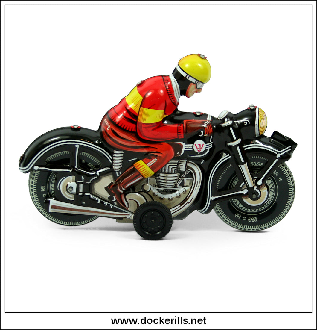 Motorbike. Vintage Friction Tin Plate Toy, Joseph Wagner, West Germany 1.