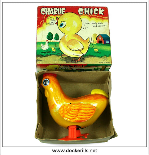Charlie Chick Vintage Tin Plate Clockwork Novelty Toy, Kanto Toys, Japan. Boxed Example 1.