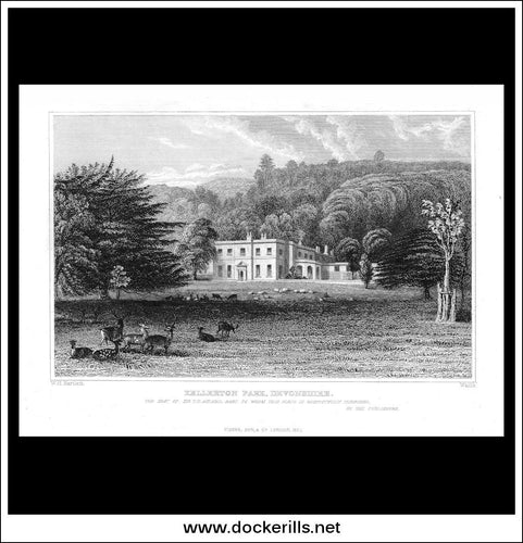 Kellerton Park, Devonshire, England. Antique Print, Steel Engraving 1832.