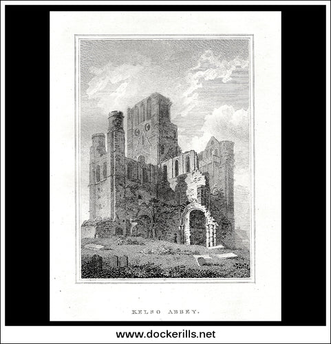 Kelso Abbey, Roxburghshire, Scotland. Antique Print, Copper Plate Engraving 1806.