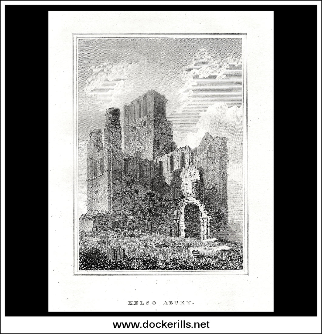 Kelso Abbey, Roxburghshire, Scotland. Antique Print, Copper Plate Engraving 1806.