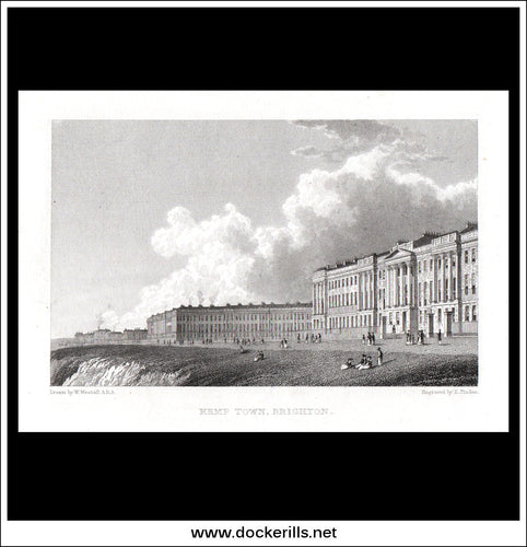 Kemp Town, Brighton, Sussex, England. Antique Print, Steel Engraving c. 1830.