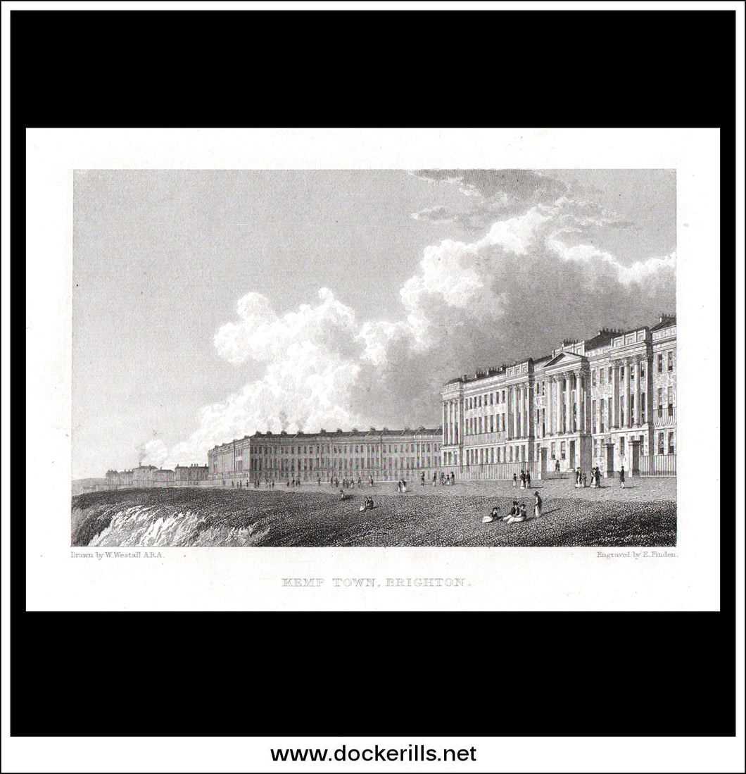 Kemp Town, Brighton, Sussex, England. Antique Print, Steel Engraving c. 1830.