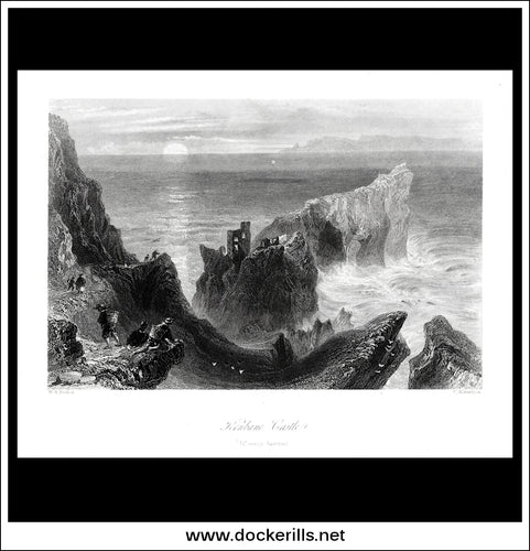 Kenbane / Kinbane Castle, Co. Antrim, Northern Ireland. Antique Print, Steel Engraving c. 1840.
