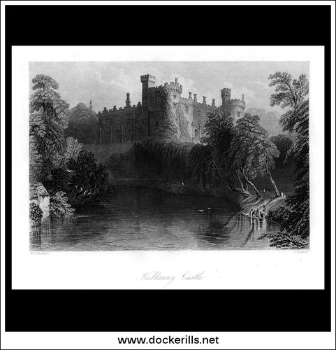 Kilkenny Castle, Co. Kilkenny, Ireland. Antique Print, Steel Engraving c. 1840.