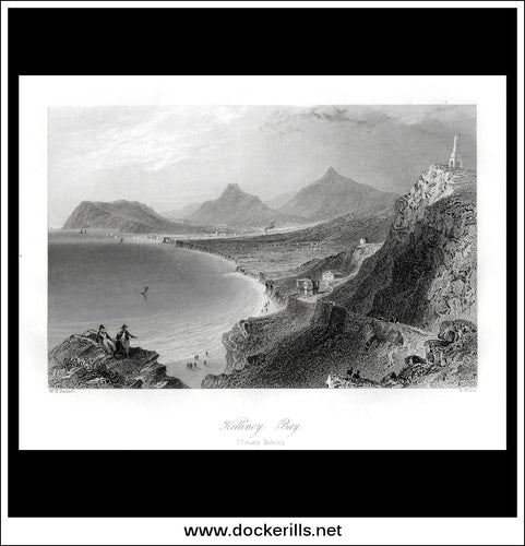 Killiney Bay, Co. Dublin, Ireland. Antique Print, Steel Engraving c. 1840.