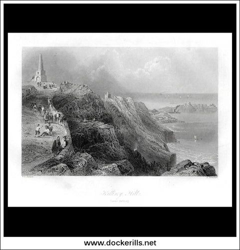 Killiney Hill, Co. Dublin, Ireland. Antique Print, Steel Engraving c. 1840.
