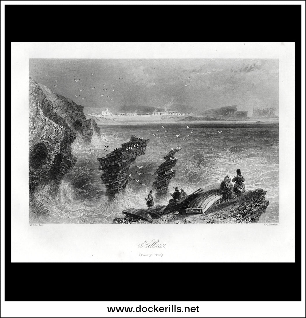 Killkee, Co. Clare, Ireland. Antique Print, Steel Engraving c. 1840.