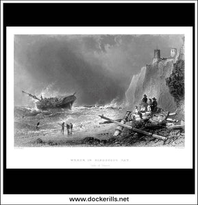 Wreck In Kingsgate Bay, Isle Of Thanet, Kent, England. Antique Print, Steel Engraving 1841.