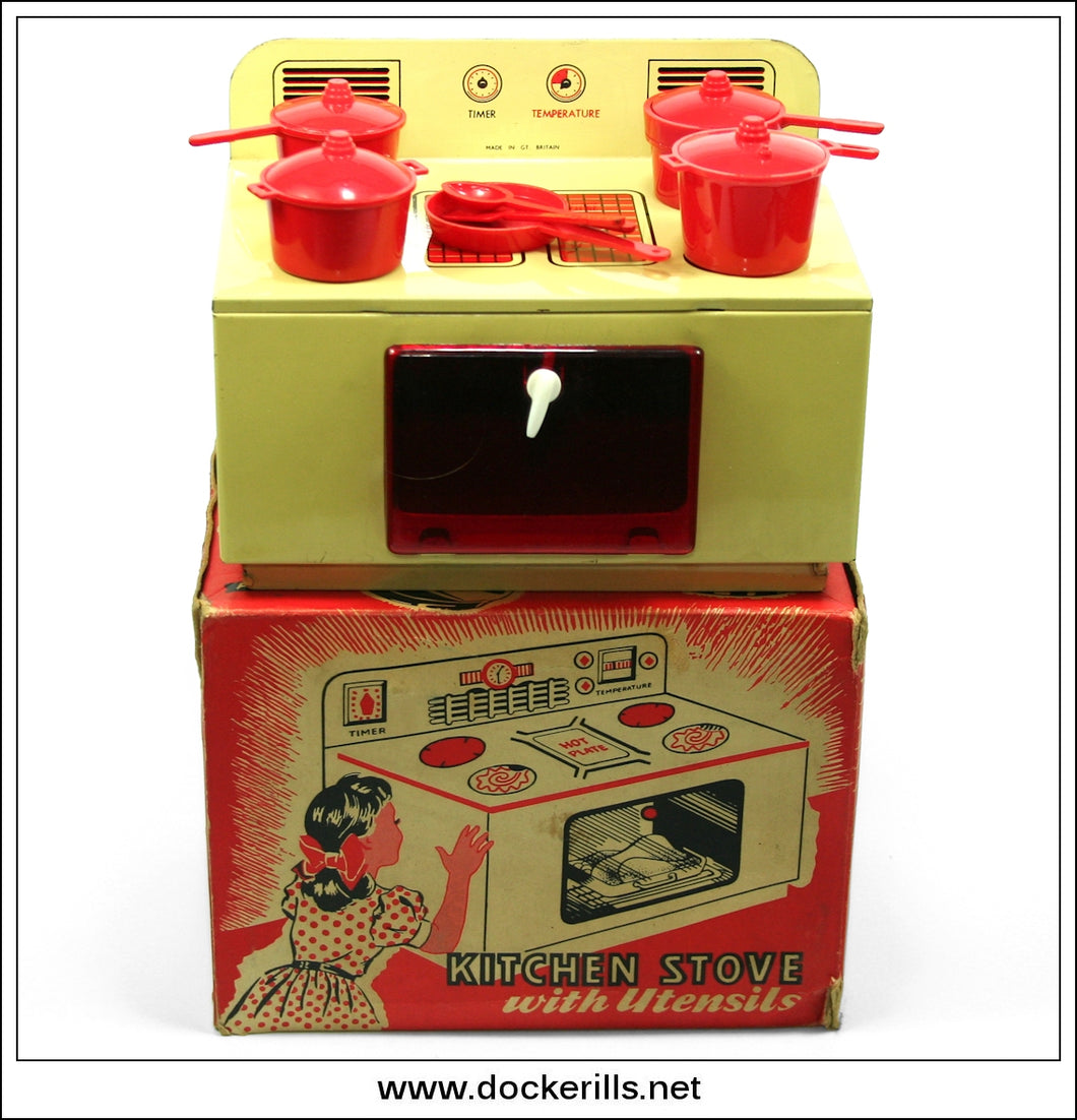 Kitchen Stove With Utensils No. 9/298, Tin Plate Cooker / Oven. Wells-Brimtoy Distributors Ltd., Great Britain 1.