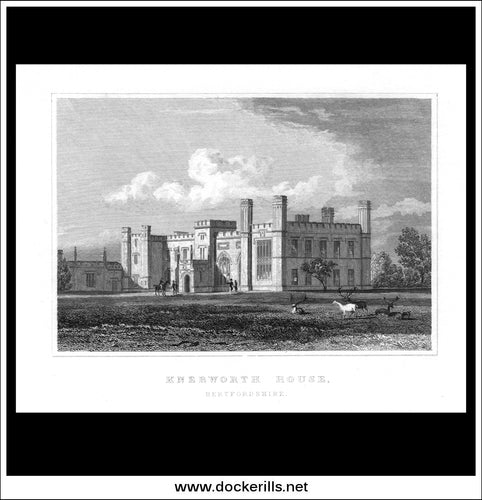 Knebworth House, Hertfordshire, England. Antique Print, Steel Engraving c. 1830.