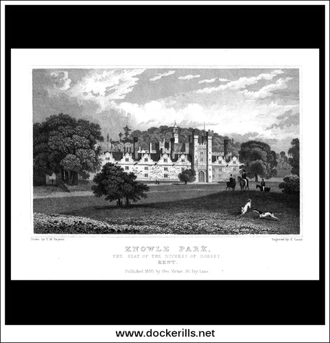Knowle Park, Kent, England. Antique Print, Steel Engraving 1830.