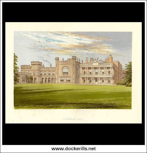 Knowsley Hall, Near Prescot, Lancashire, England. Antique Print, Chromoxylograph 1880.