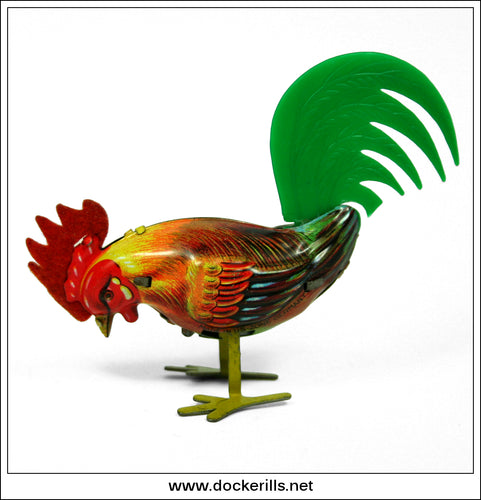 Pecking Cockerel / Rooster. Vintage Tin Plate Clockwork Toy, Germany 1.