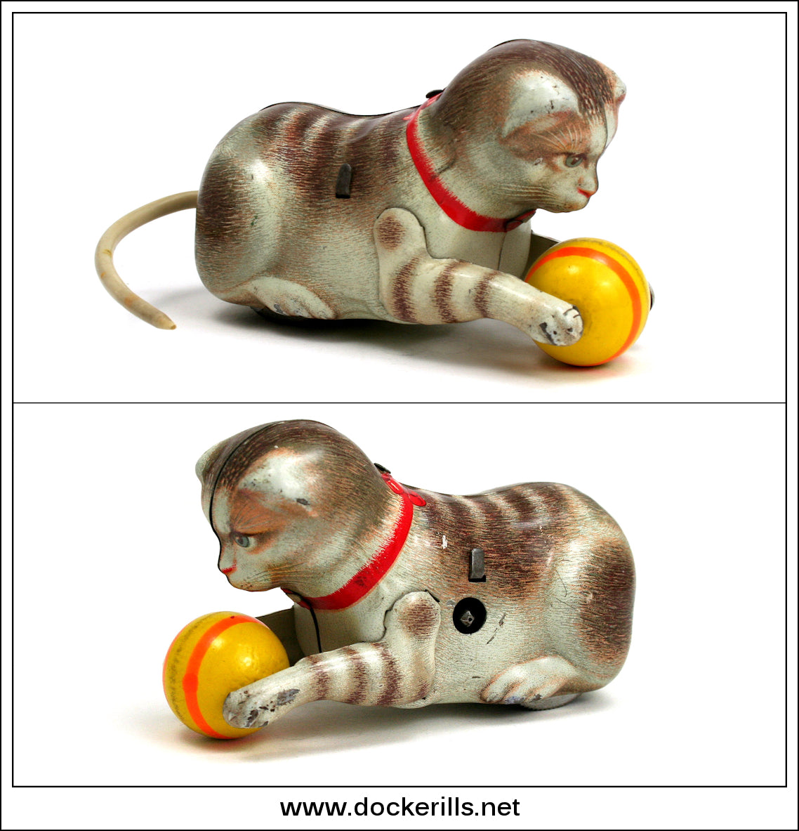 Rollover Cat. Vintage Tin Plate Clockwork / Wind-Up Novelty Toy