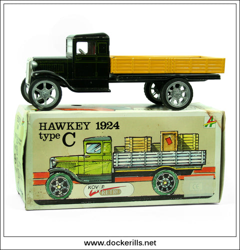 Hawkey Type C Flat Bed Truck 1924. Tin Plate Clockwork Toy, Kovap, Czech Republic.