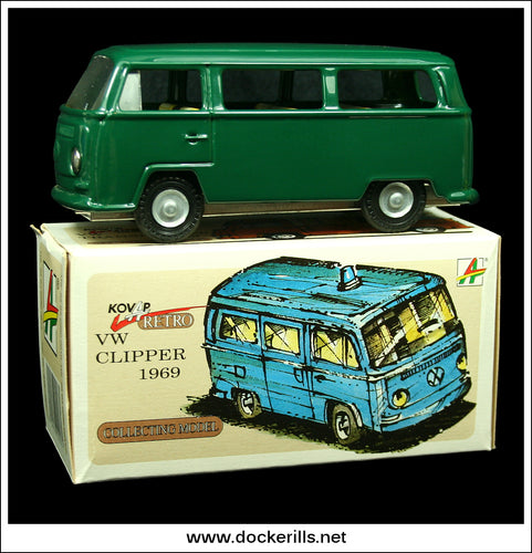 VW Clipper / Van / Camper / Bus 1969 (Green). Tin Plate Clockwork Toy, Kovap, Czech Republic. Ex. CKO
